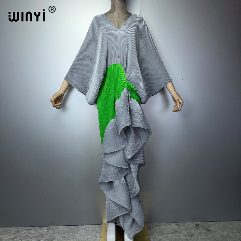 Nouvelle Robe Plissée Slim WINYI à Fente Haute pour Femme, Tunique de Plage Tendance, Kaftan Musulman, Abaya, Robe de Soirée Longue de Luxe Dubaï