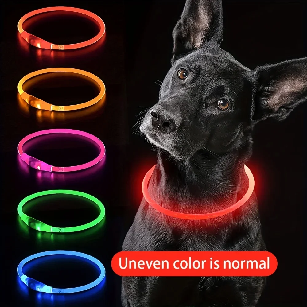 Collar de Fibra Óptica Recargable por USB para Mascotas, Collar LED Luminoso para Perros, Collar Antipérdida para Perros, Collar Recargable por USB para Perros