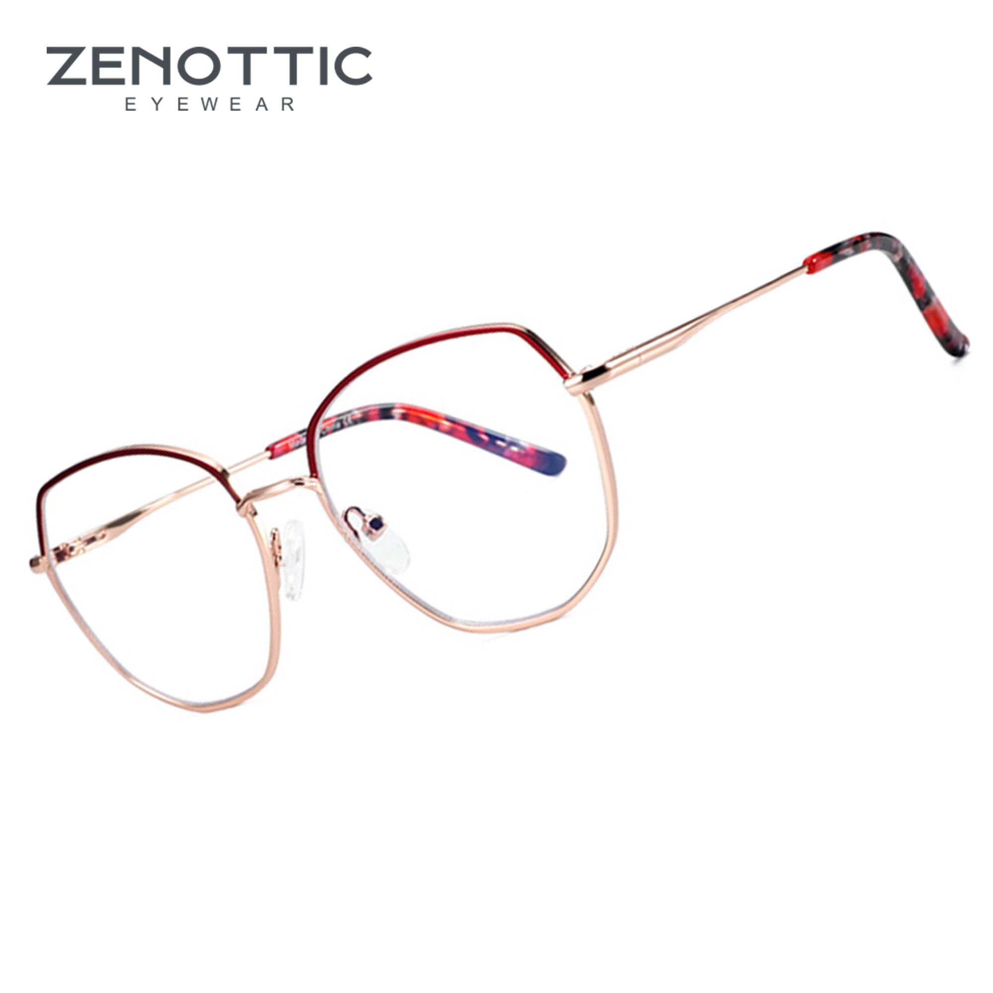 ZENOTTIC 2026 – Lunettes anti-lumière bleue hexagonales pour femmes, monture optique carrée en métal, sans correction, pour ordinateur, 310011B