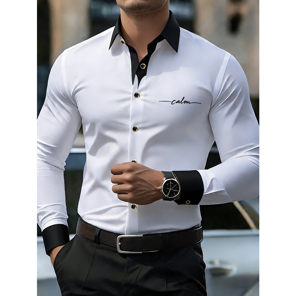 Camicie da Uomo FGKKS, Marca di Moda, Stampa Elegante, Casual Business, Manica Lunga, Patchwork, Micro Elastico, Camicia Bianca Maschile