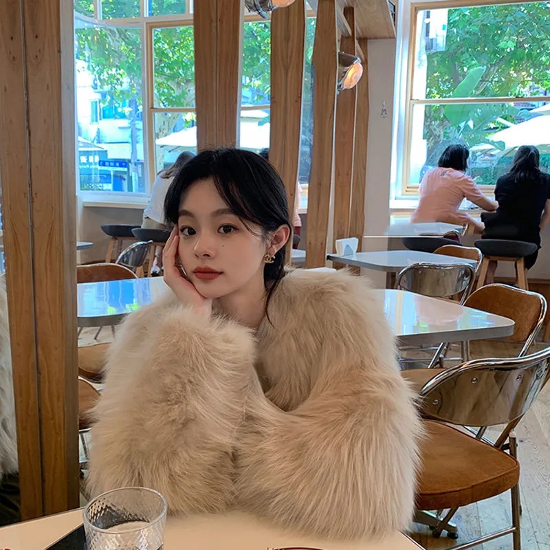 2025 New Winter Womens Faux Fur Coat Fashion Casual Imitation Fox Fur Jacket Short Loose Versatile Womens Fur Coats Top
