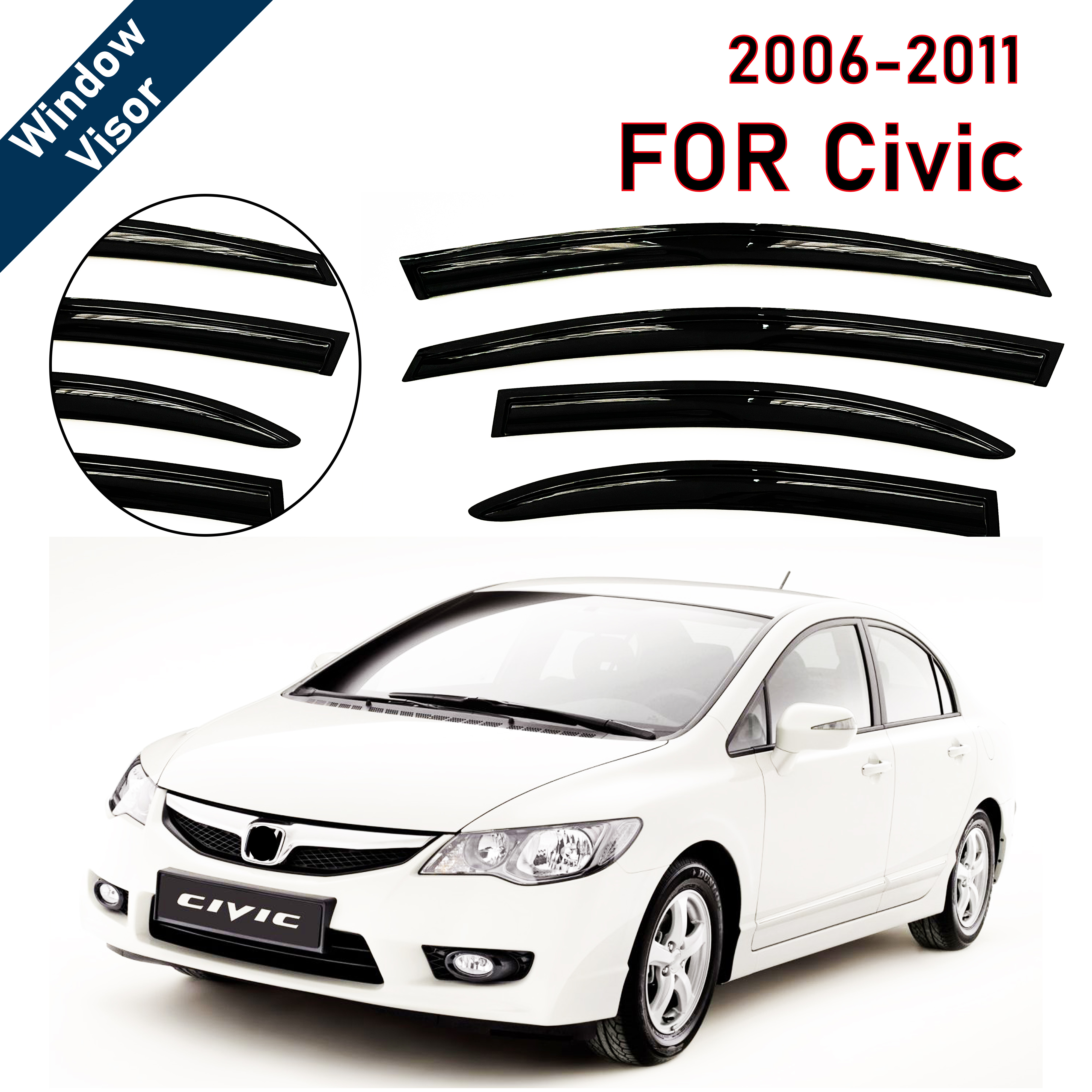 4 pare-soleil de fenêtre de voiture dernier modèle pour Civic 2006-2011, déflecteurs de fenêtre anti-pluie