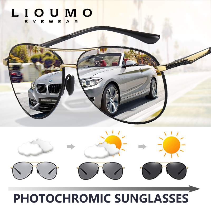 Lioumo Aviation Gepolariseerde Zonnebril Mannen Topkwaliteit Fotochrome Bril Vrouwen Metalen Frame Kameleon Brillen Uv400 Gafas De Sol