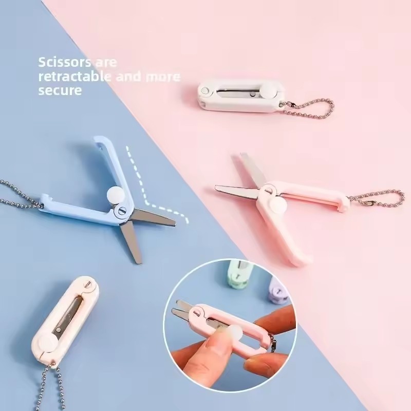 Tijeras portátiles de acero inoxidable con diseño de llavero retráctil multifuncional para cortar papel y uso en múltiples escenarios, 1 Uds.