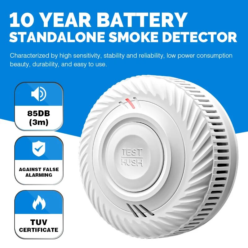 1 detector de humo de advertencia, detección de incendios en interiores, alarma de sonido de sirena de 85dB para casa, restaurante, Hotel, oficina, baterías de 10 años