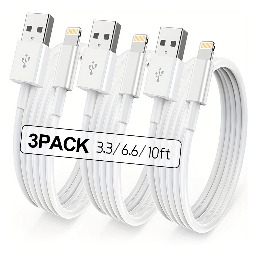 Cable de carga certificado MFI compatible con iPhone, cable de datos USB a Lightning de 10 pies, apto para iPhone 14, 13, 12, 11, XS, XR, X, 7, 6