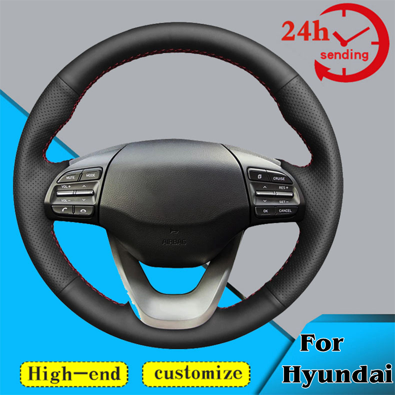 Custom Car พวงมาลัย Braid 100% Fit สำหรับ Hyundai Kona 2017 2018 2019 2020อุปกรณ์ตกแต่งภายในพวงมาลัย