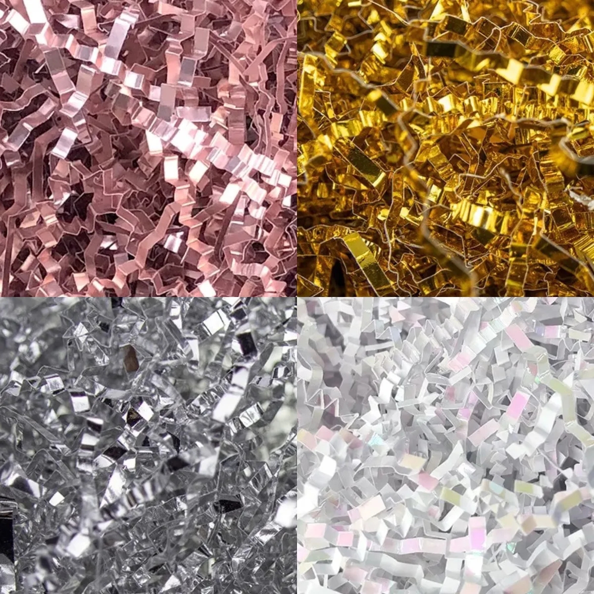 Papel de Metal con purpurina, láser brillante, decoración de oro rosa, confeti, pliegues arrugados triturados, papel de rafia artesanal, Material de relleno para caja de regalo