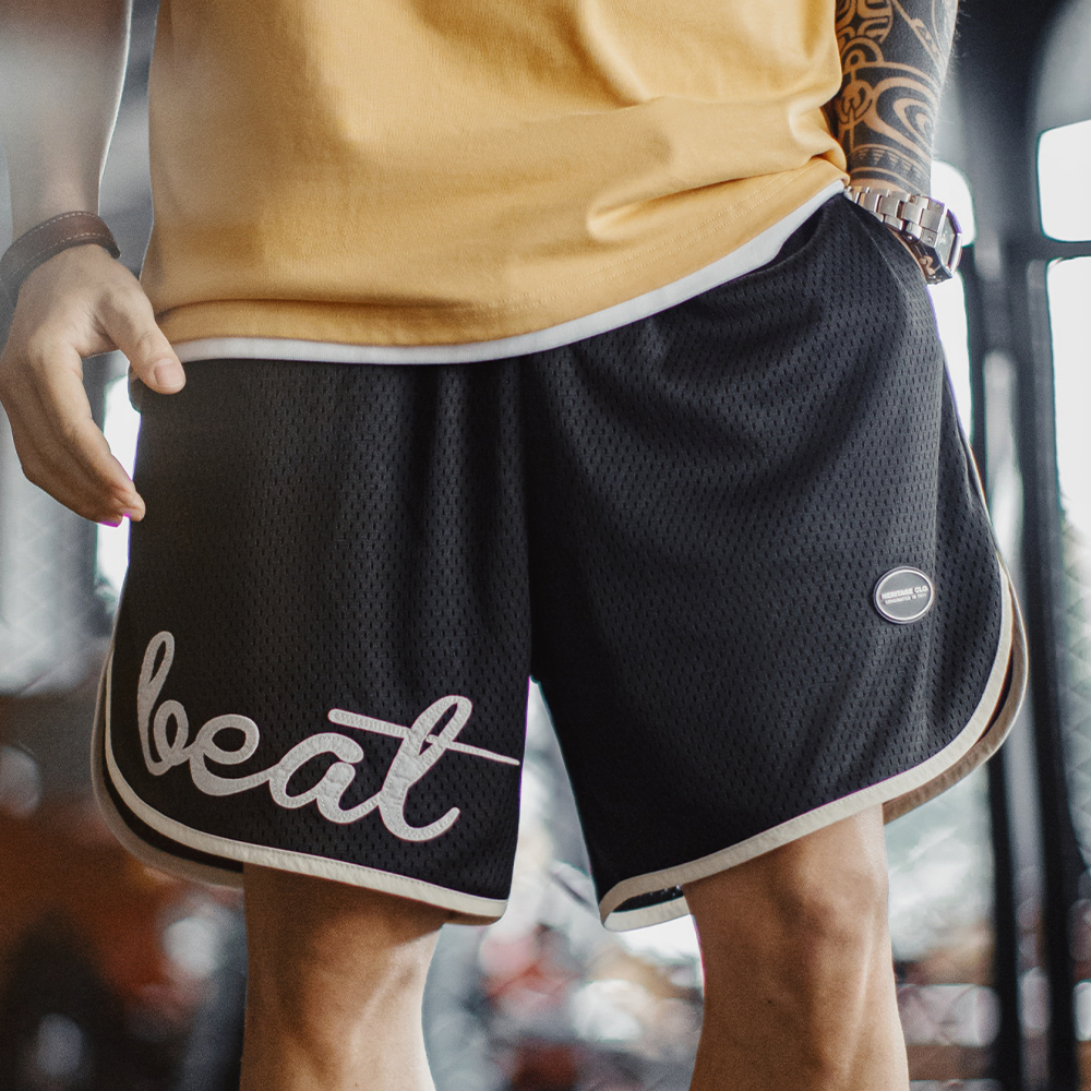 Maden, pantalones cortos informales de malla negra para exteriores, pantalones cortos de baloncesto transpirables de verano para hombre con cintura elástica, pantalones deportivos de playa de secado rápido