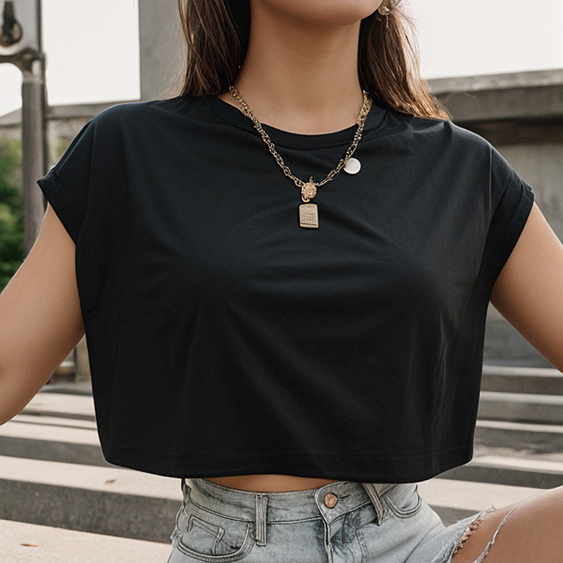 Woman Clothes Summer 2026 O-neck Batwing Sleeve Crop Top Solid Color Loose Female Clothing Sexy Y2k T-shirt Comfortable Elastic