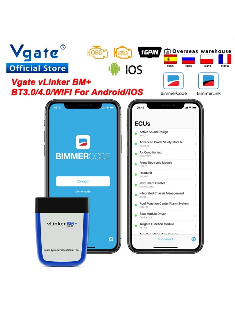 Vgate VLinker BM ELM327 Skaner Bluetooth 4.0 OBD2 OBD 2 Narzędzie do Diagnostyki Samochodowej dla Bimmercode ELM 327 V1.5