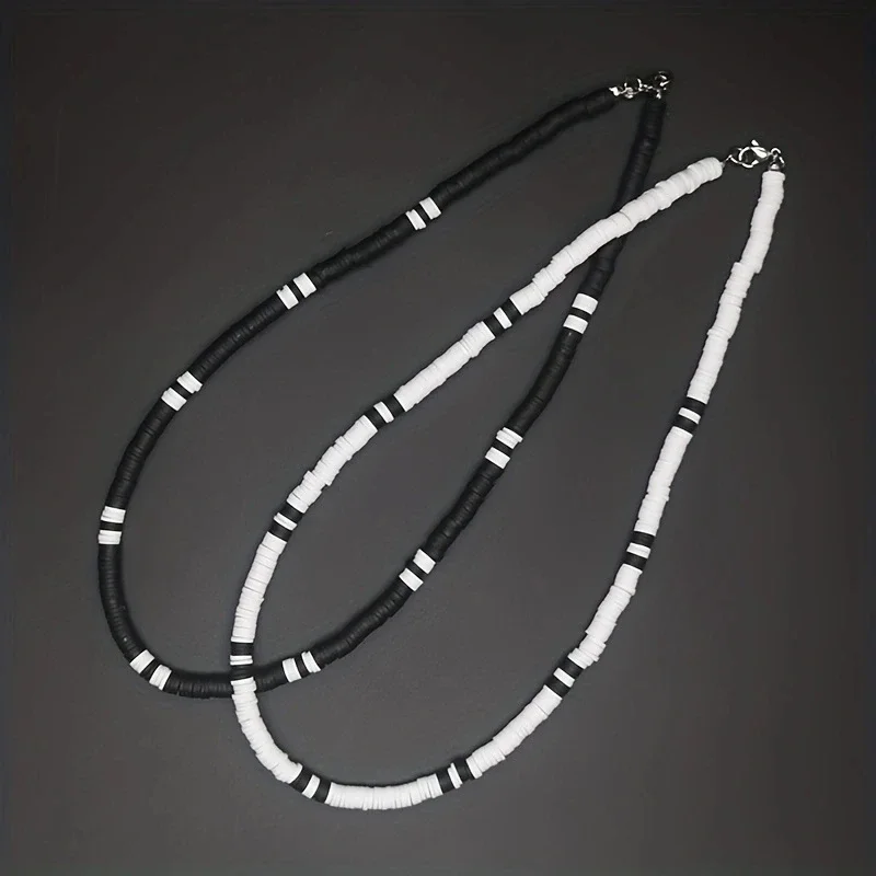 Collare Hombre Bohemia Bianco Nero Morbido Polimero Perline Collana Uomo Collier Homme Collana maschile per uomo Donna Collana Uomo