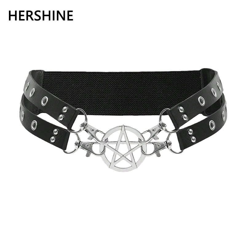HERSHINE Cinturón de cintura con estrella de cinco puntas ahuecado negro para mujer, gótico Y2K, punk, Harajuku, rock, estilo hip hop, primavera, verano