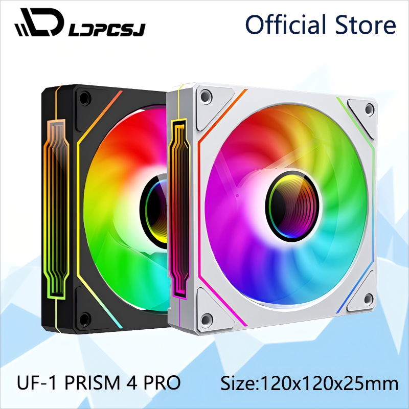 LDPCSJ PRISM 4 PRO Ventilador para chasis de computadora 12 cm ARGB 4 pines PWM Ventilador de enfriamiento silencioso 12 V Gran volumen de aire 45.2 CFM/600-1500 RPM