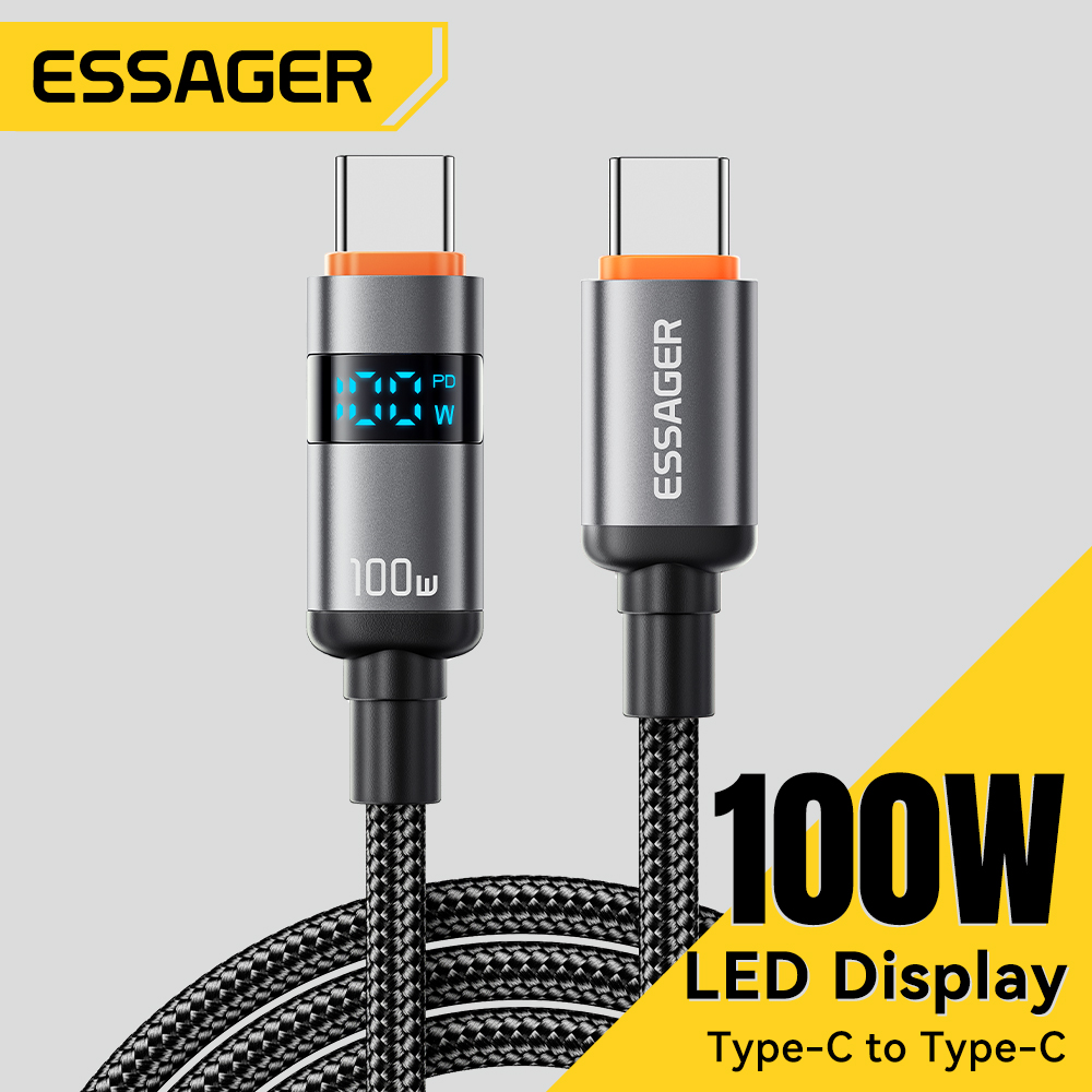 Essager 100W ประเภท C ถึงประเภท C สาย 5A PD Fast ชาร์จ USB C ถึง USB C จอแสดงผลสําหรับ MacBook แล็ปท็อป iPad Xiaomi iPhone 16 15