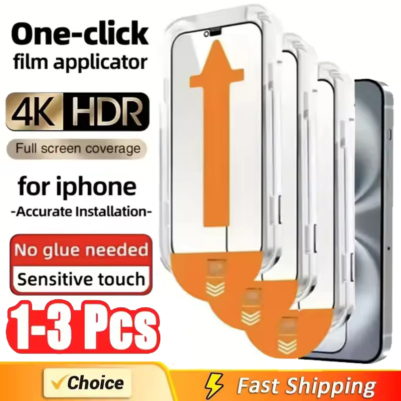 1-3Pc 8K ハイエンド強化ガラス iPhone 15 14 13 12 11 Pro Max XS MAX 15 16 スクリーンプロテクターとアライメント取付カバー