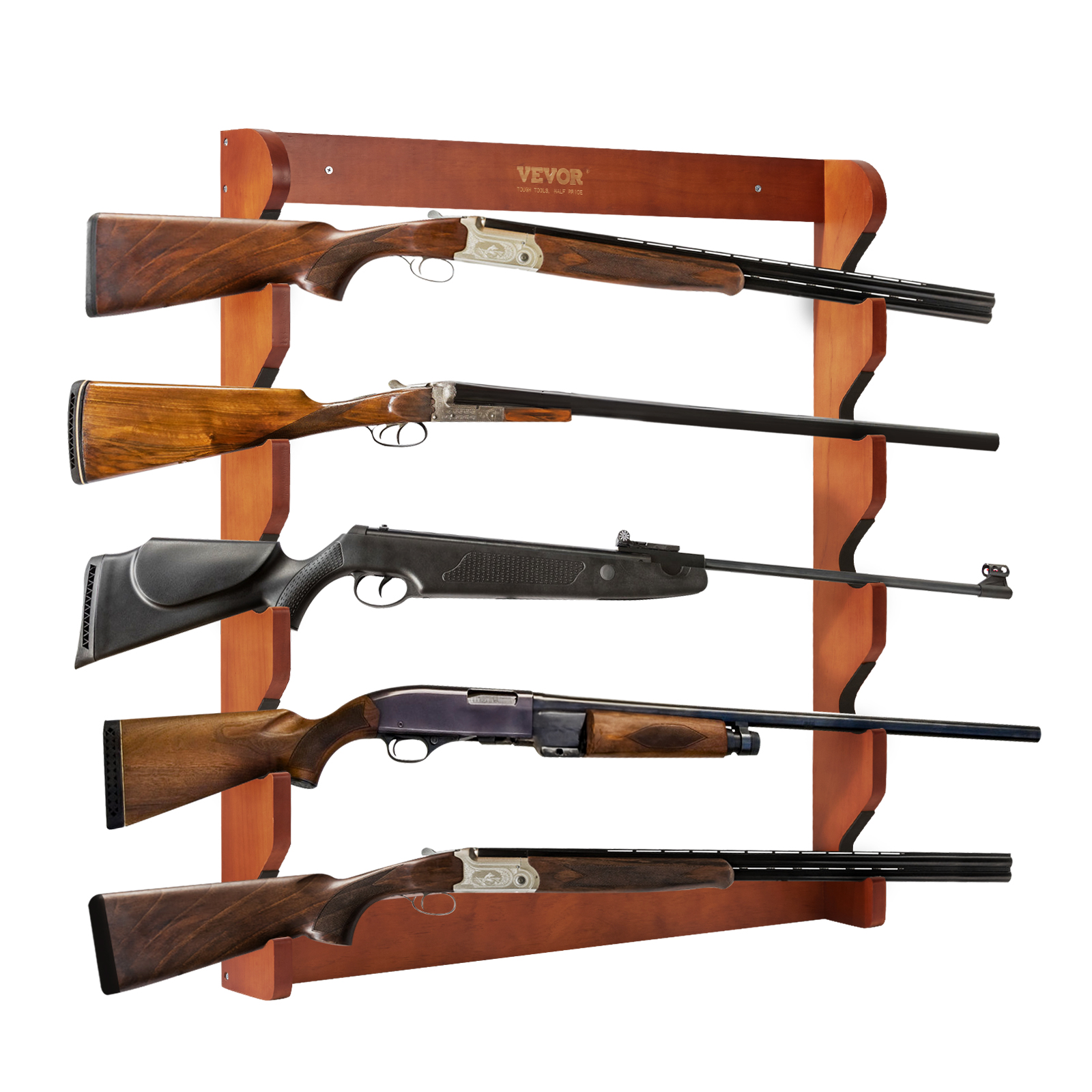 SucceBuy Gun Rack Wood Gun Rack Wall Mount Gun Display Rack holds 4/5 Rifles Shotguns 132 lbs Heavy Duty Rifle Rack w/ Soft Padding