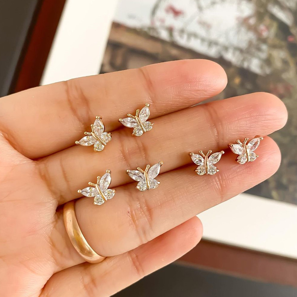 Huitan-pendientes delicados de mariposa para mujer, Color plateado/dorado, accesorios para las orejas, joyería de uso diario