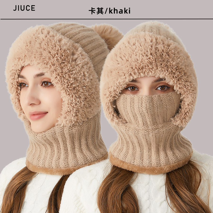 Knitted hat factory thickened velvet hat scarf mask one-piece hat winter warm hat for women