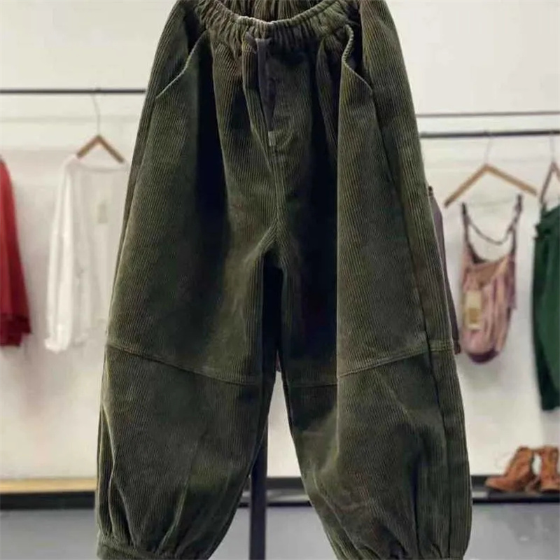 Dames Grote Maat 4xl Corduroy Pantalons 2024 Vrouwelijke Hoge Taille Toe Te Voegen Fluwelen Casual Broek Winter Vrouwen Losse Fit Lantaarn Broek