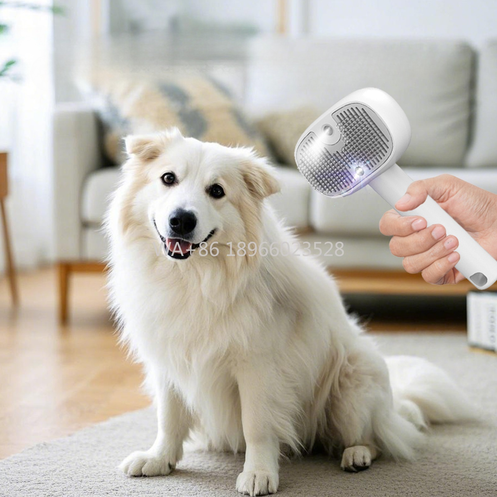 t Escova de preparação com vapor para cães e gatos Pe antiestático recarregável 4 em 1