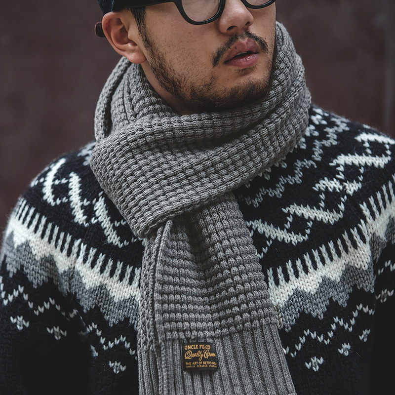 Maden Knitted Winter Scarf Men Striped Cotton Scarf Male Brand Shawl Wrap Knit Cashmere Bufandas Long Scarves