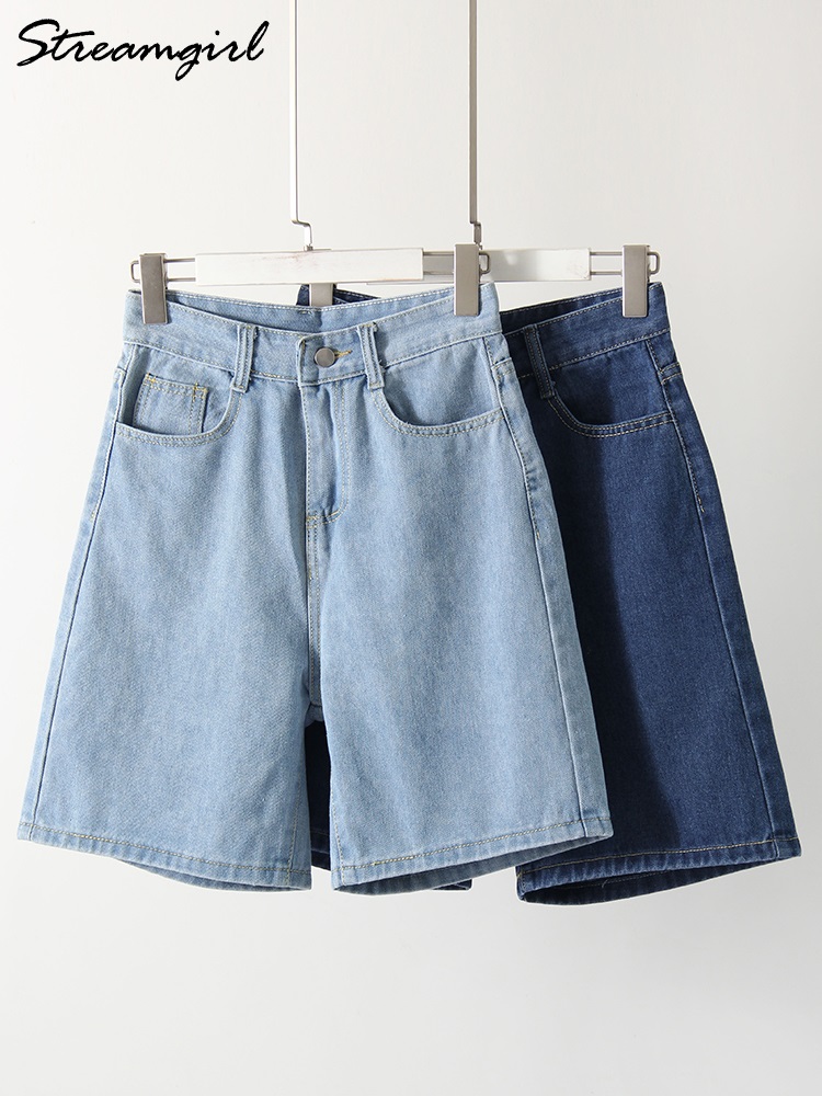 Cintura alta longo denim shorts para as mulheres verão 2025 em linha reta calças de brim curtas streetwear magro calças jeans jean shorts