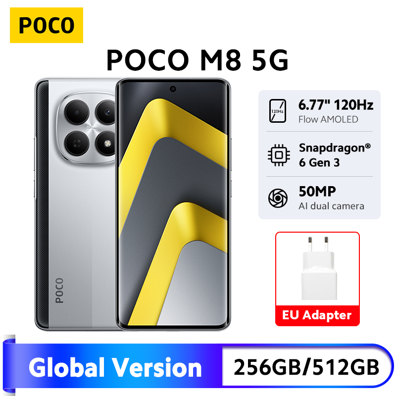 New POCO M8 5G Smartphone Global Version Snapdragon® 6 Gen 3 50MP Camera 6.77" 120Hz AMOLED display 5520mAh 45W Charging NFC