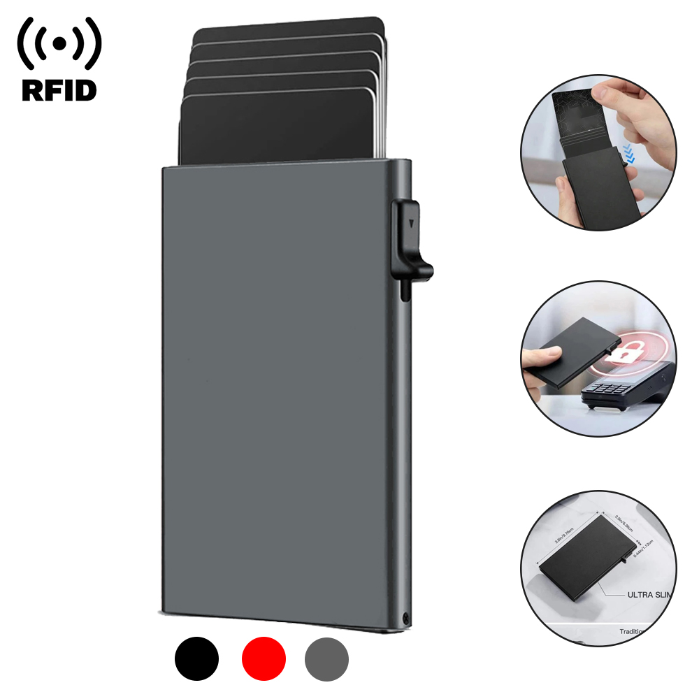 Rfid Creditcardhouder Portemonnee Metaal Dun Slank Bankkaarthouder Heren Dames Pop-up Minimalistische Portemonnee Kleine Zwarte Portemonnee Metalen Portemonnee