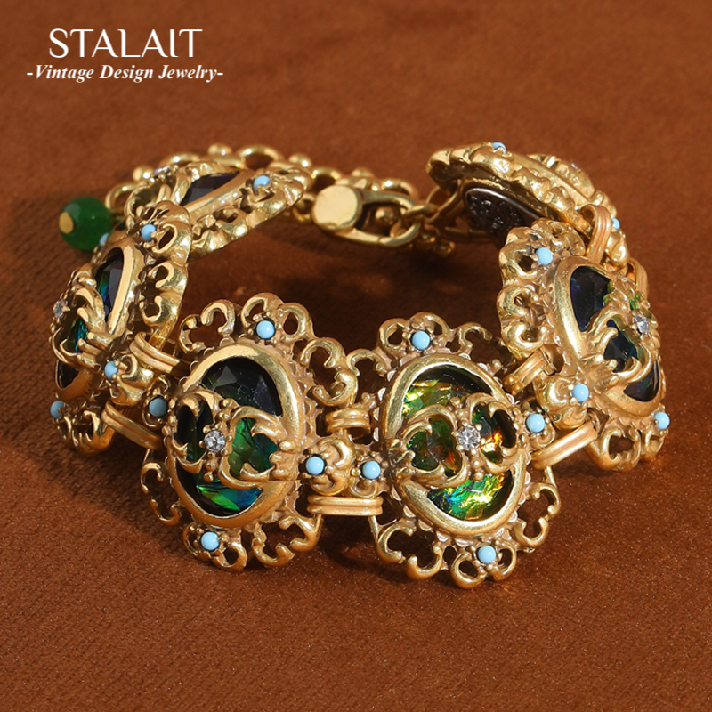 Ciondolo braccialetto opale con strass cavo vintage per donna Accessori per designer di gioielli Dubai di lusso placcati in oro reale 18 carati 2025