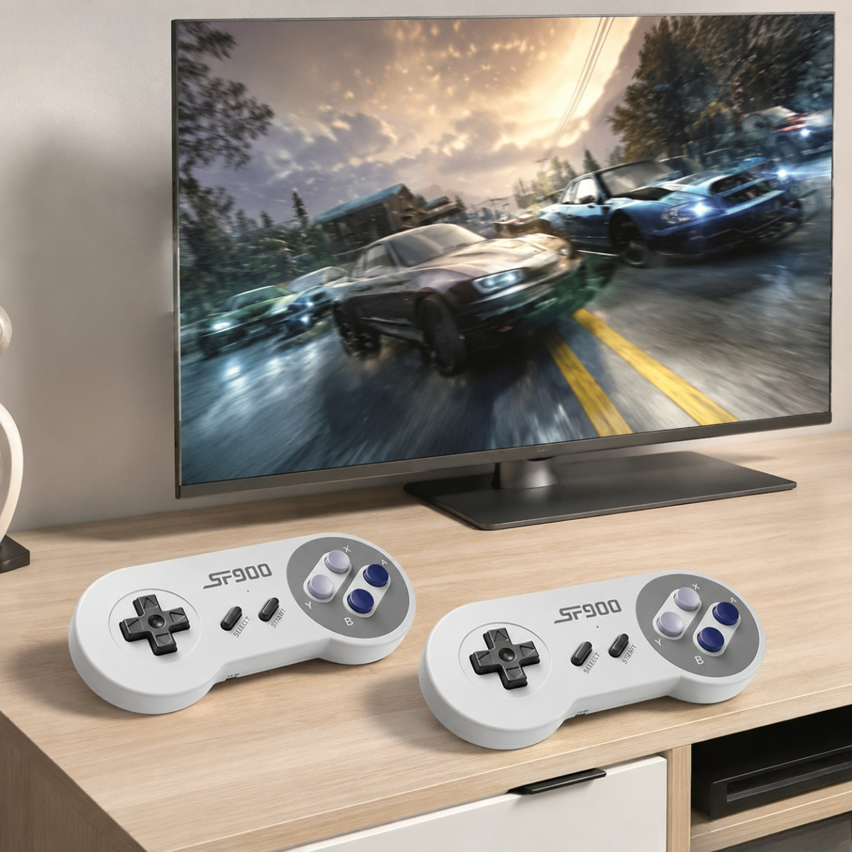 Console de Jogos Retro SF900 com 5000 Jogos Integrados, Controle de TV com 2 Gamepads Sem Fio, Controle de Jogos Clássicos
