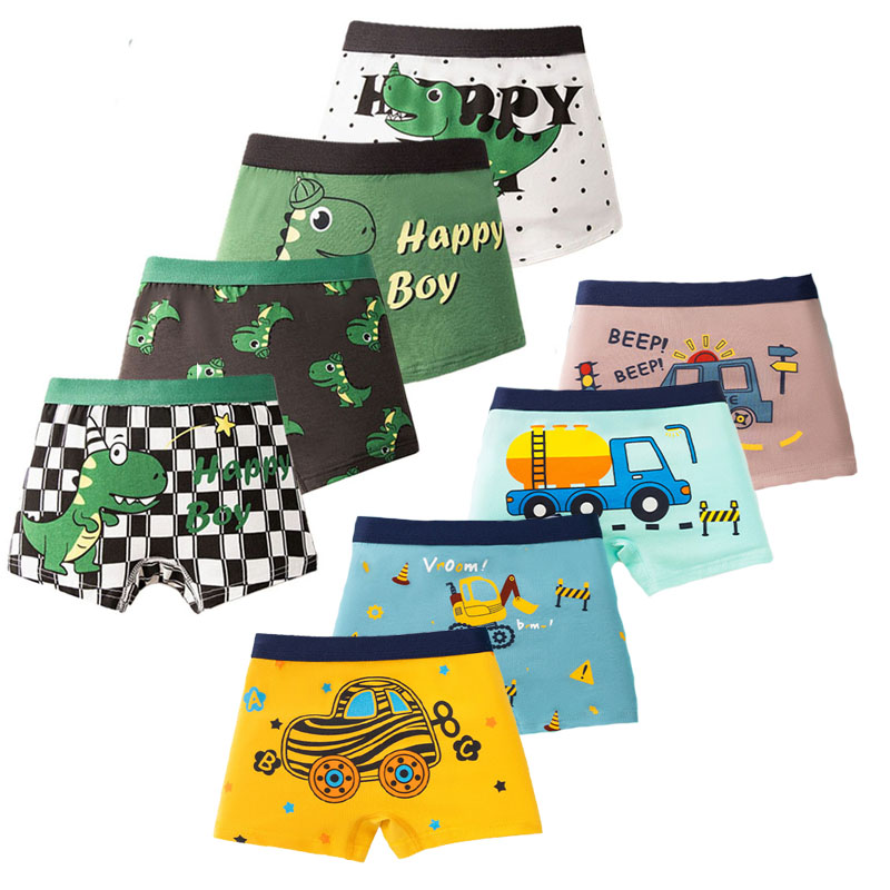 Confezione da 4 boxer da ragazzo in cotone di alta qualità traspirante boxer per bambini dinosauro plaid modelli di auto biancheria intima per bambini età 3-14 anni