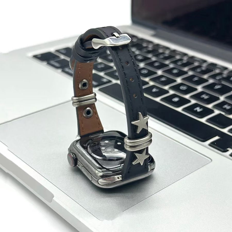 Leather loop Correa For Apple Watch band women star 11/10/9/8/7/6/5/4/3/2/1 SE 38mm 40mm 41mm 42mm 44mm 45mm 46mm 49mm Strap