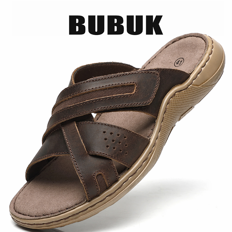 Bubuk Retro Genuine Leather Sandals, Made from Top-Layer Cowhide and Hand-Stitched, Versatile Men's Fashion Slippers for Business and Casual Wear