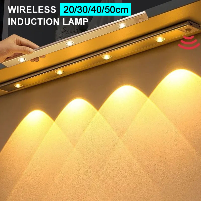 Lampu lemari bawah kabinet 3 dalam 1, lampu nirkabel dengan Sensor gerak, lampu malam untuk dapur, kamar tidur, lemari pakaian, Meja 20/30/40/50CM