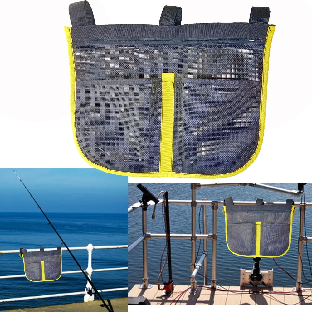 Anti-UV เรือตกปลา Dock Rail ตาข่ายกระเป๋าเก็บกระเป๋าสําหรับเรือคายัค Marine เรือยอชท์เรือตกปลา Handrail Stash กระเป๋า