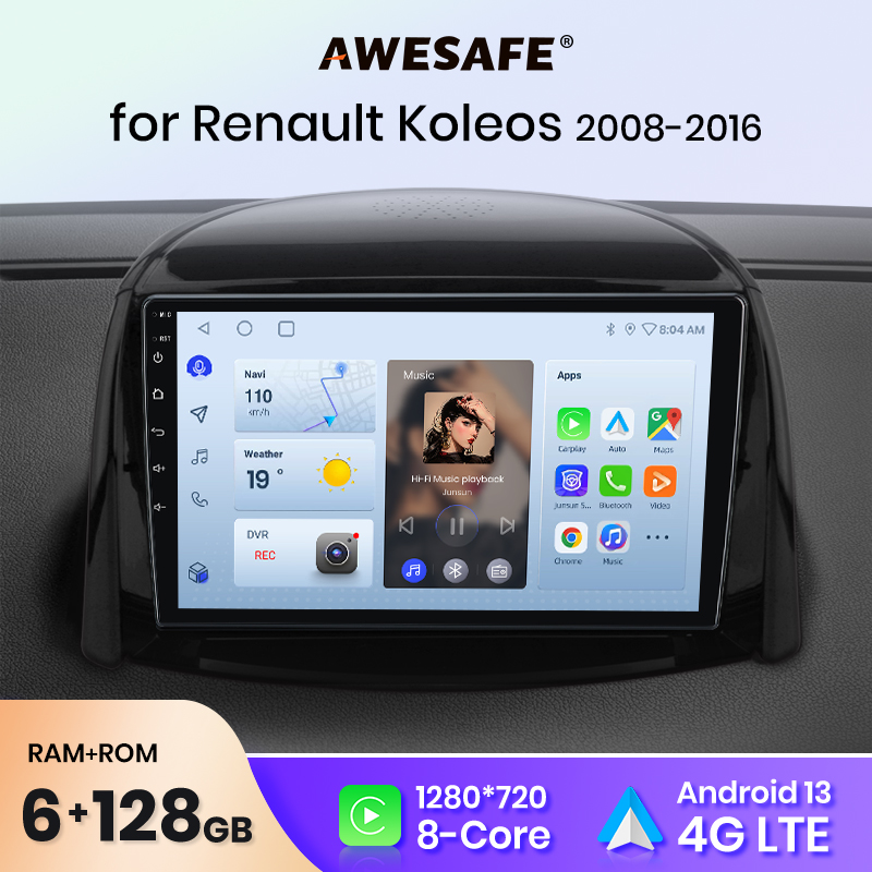AWESAFE PX9 Plus Radio mobil, untuk Renault Koleos 2008 - 2016 wireless CarPlay Android Auto No 2 din DVD 2din