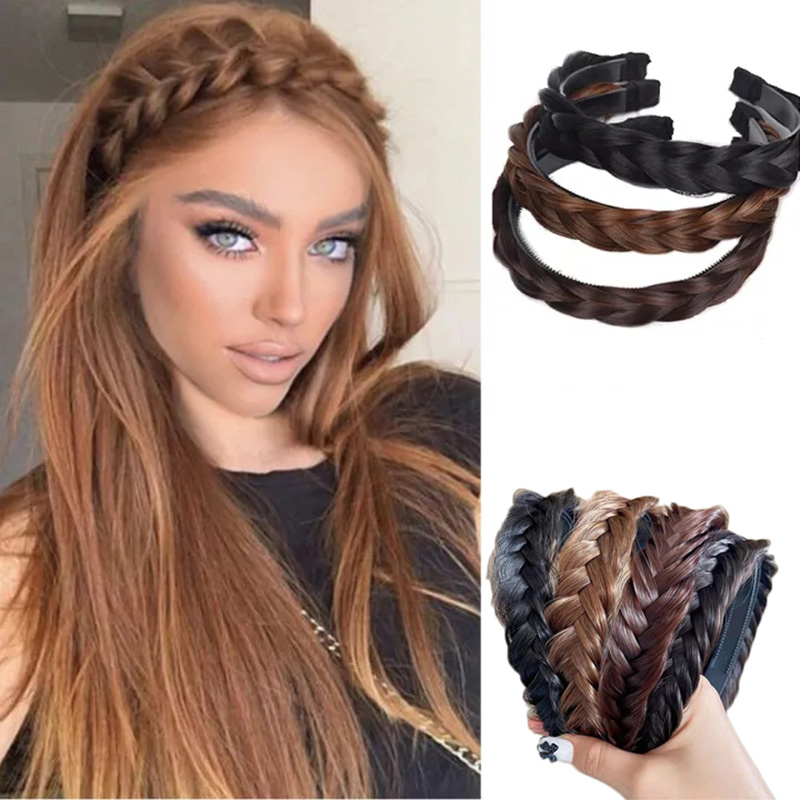 Peluca trenzada de espina de pescado a la moda, bandas para el cabello torcidas para mujer, pelucas trenzadas antideslizantes de diseñador de lujo, diadema, accesorios para el cabello