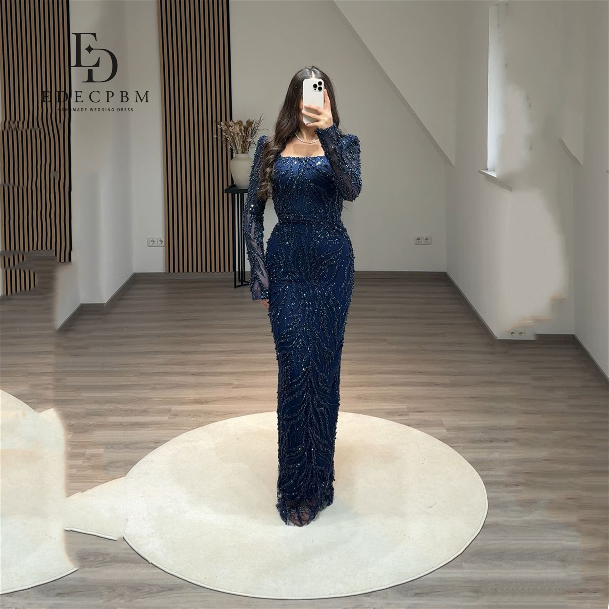 EDECPBM Elegant Luxury Evening Dresses 2025 Lace Bead Embroidery Navy Blue Customized Women's Luxury Evening Dress Brand Mermaid
