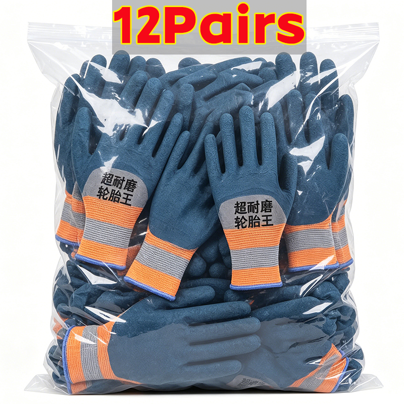 12pairs Non-Slip Work Gloves Glued Coated Wear Resistant Protective Safety Gloves for Construction Gardening Industrial Use