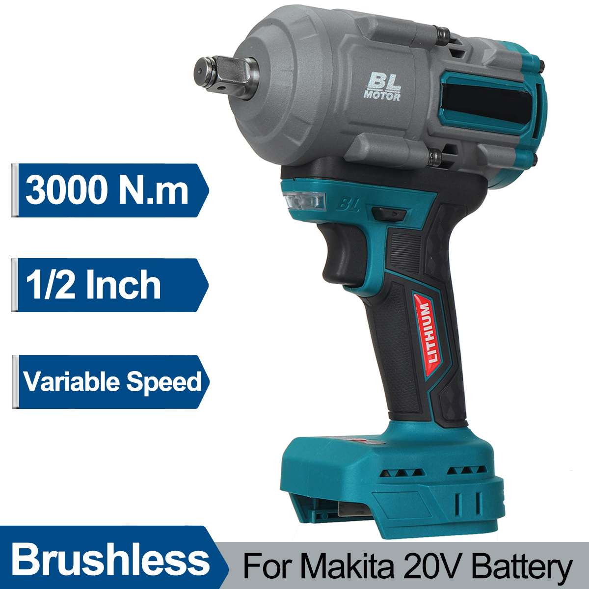 3000N.m 1/2" Cordless Electric Impact Wrench Variable Speed Brushless Electric Wrench Car Repairing Tool For Makita 20V Battery