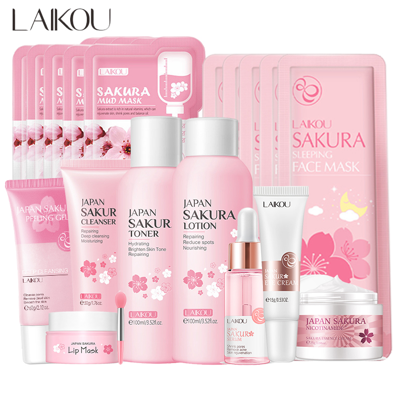 Очиститель для лица Sakura Корейская Сыворотка для лица Отшелушивающий пилинг гель увлажняющий тоник крем для глаз Солнцезащитная Косметика набор для ухода за кожей