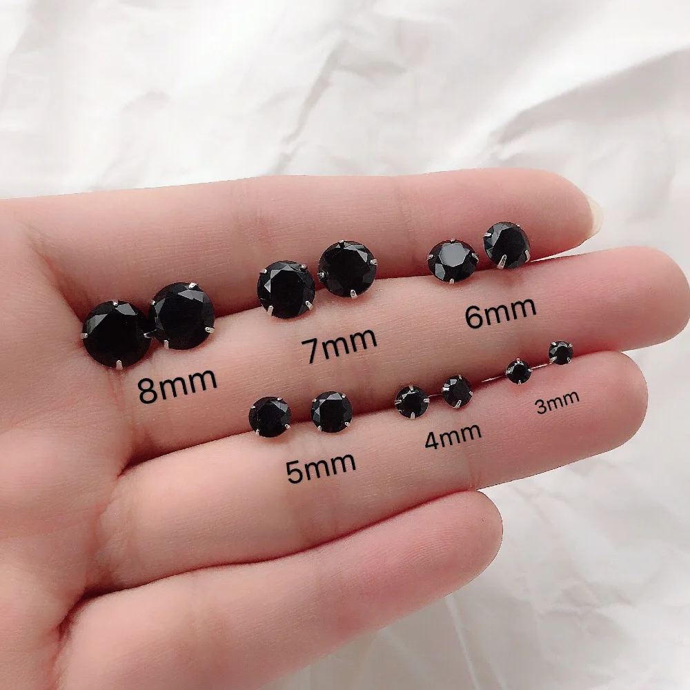 Orecchini a bottone in argento sterling 925 per uomo Donna Gioielli Accessori in pietra zircone nero cubico