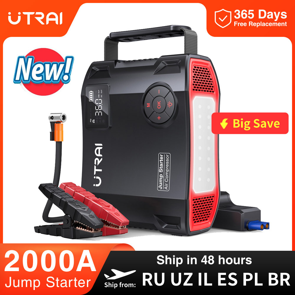 UTRAI 4 w 1 2000A Jump Starter Power Bank 16000mAh 150PSI Sprężarka powietrza Pompa do opon Przenośna ładowarka Wzmacniacz samochodowy Urządzenie rozruchowe