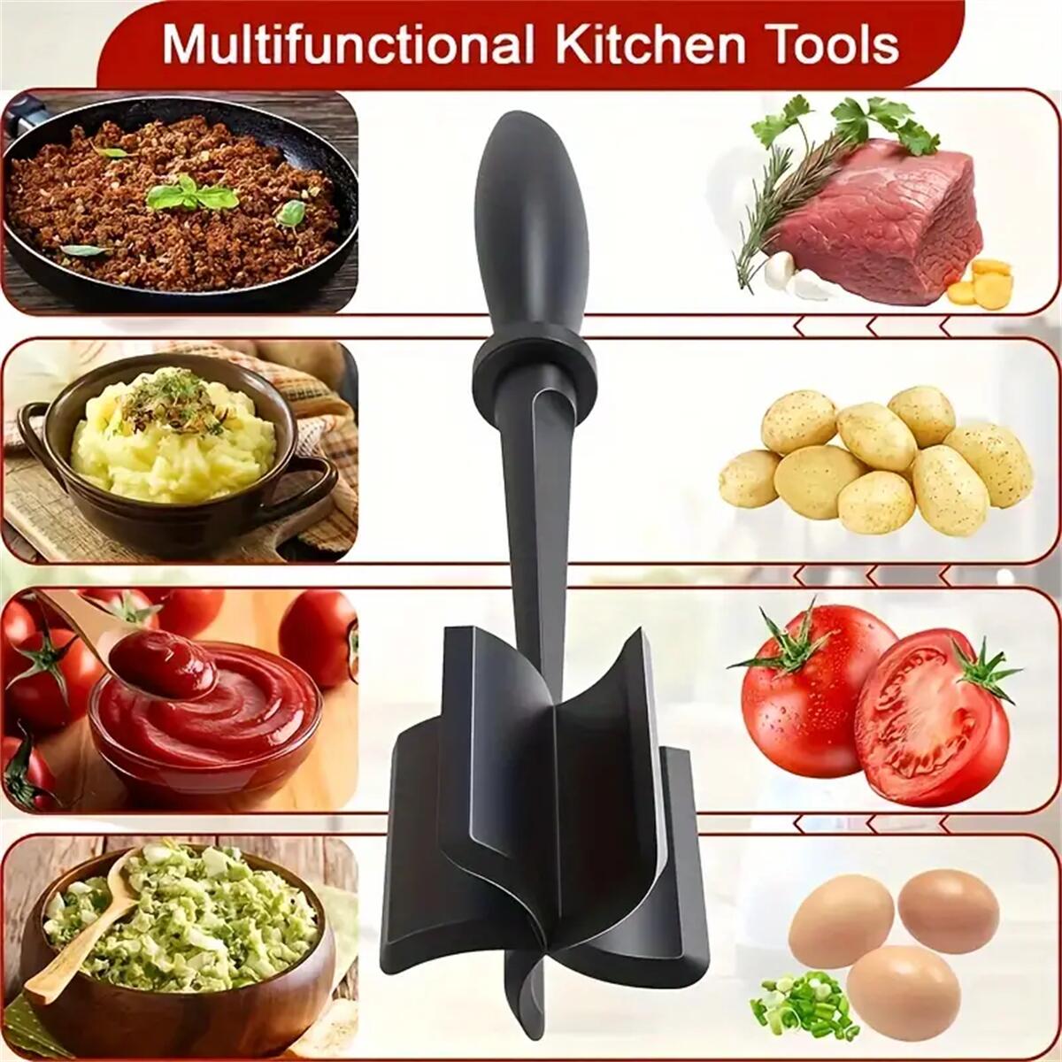 1pc Premium Heat Resistant Meat Chopper & Hamburger Smasher – Handheld Ground Beef & Turkey Masher, Multifunction Kitchen Tool for Meat Grinding, Mixing Rice & Food Prep