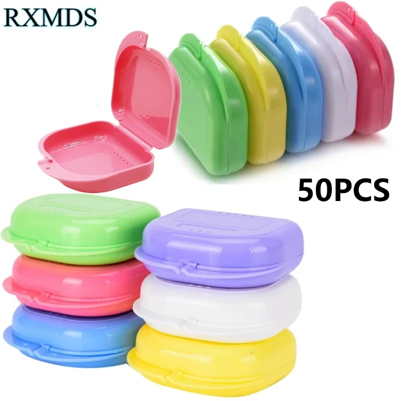50PCS Denture Storage Box Denture Placement Device with Breathable Holes Orthodontic Prosthesis Teeth Boxes Dental Retainer