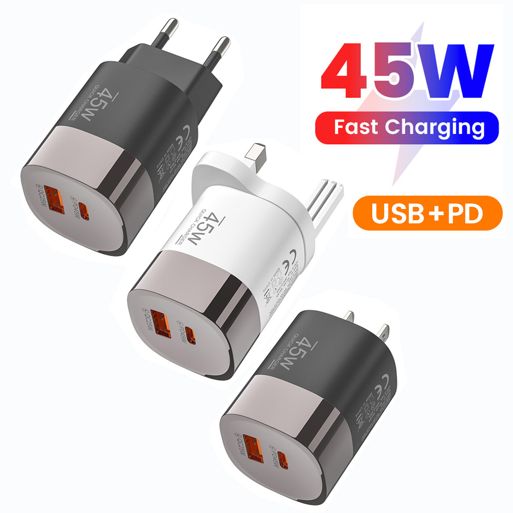 45W USB Type C Charger 2 Port PD Mobile Phone Fast Charging USB EU/UK/US Wall Charger QC3.0 Super Charge For iPhone Samsung Poco