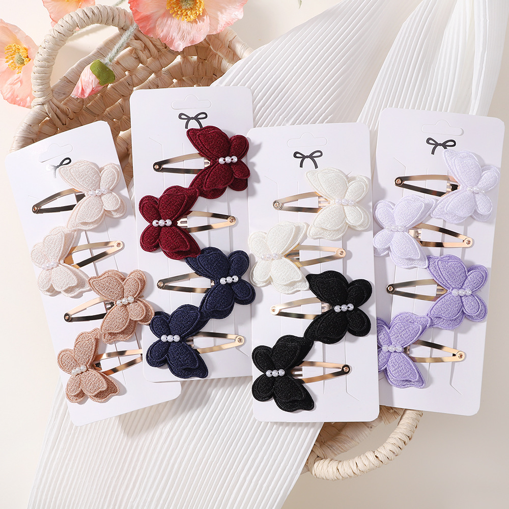 4Pcs Children Butterfly Hair Clip Set for Girls Double Layered Bow Cute Bangs Hair Pin Cotton Safe Kids Baby Hair Accessories