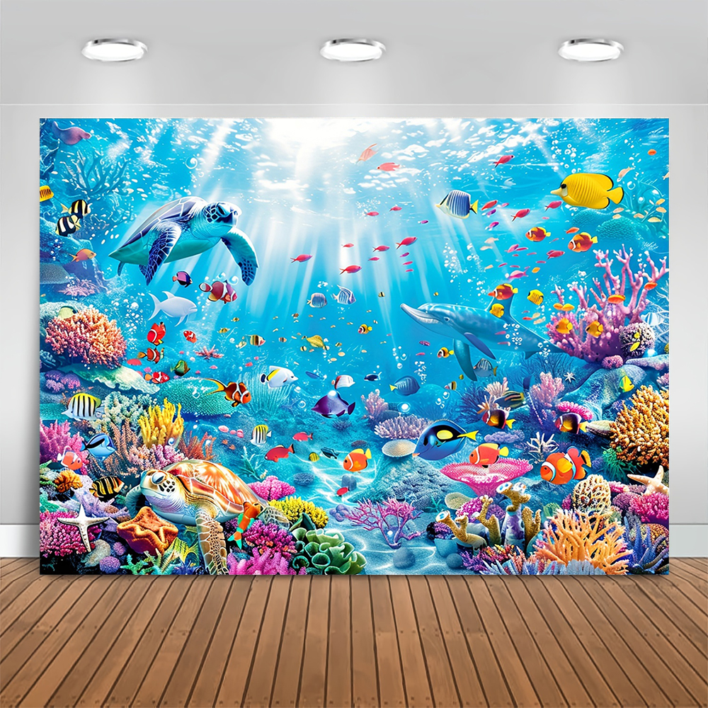 Fondo de mundo submarino bajo el mar, Fondo de fotografía de peces, Coral, pancarta de decoración para fiesta de cumpleaños de niños, estudio fotográfico