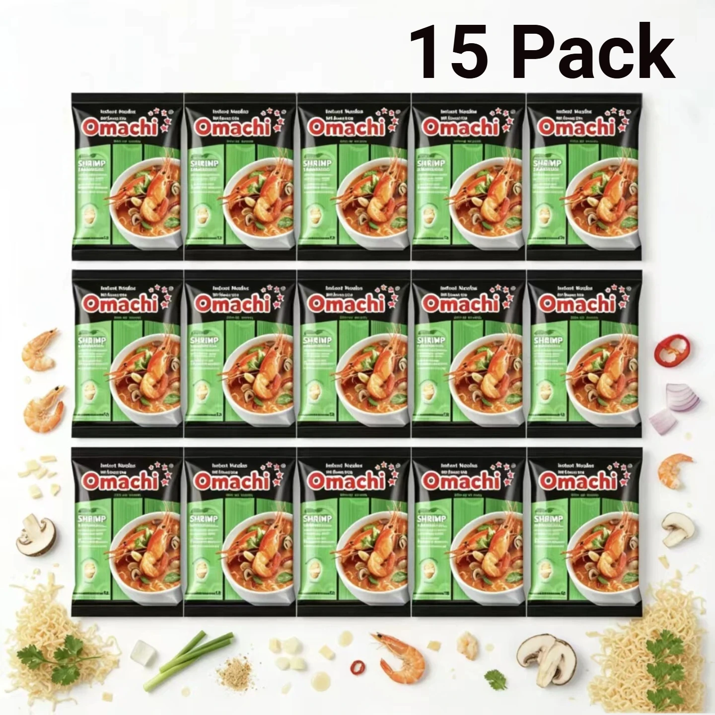 15 Packungen OMACHI Instant-Nudeln mit Kartoffelstärke - Sauer und scharf mit Garnelengeschmack 15×79g, Schnelle Nudeln, Asiatische Instant-Ramen, Vorratsnudeln, Würzige Fertignudeln